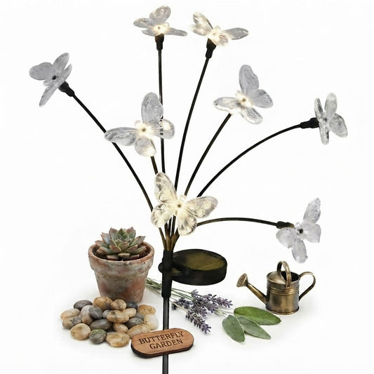 Solar Butterfly Garden Lights – 8-Stem Multicoloured LED Fluttering Garden Decor