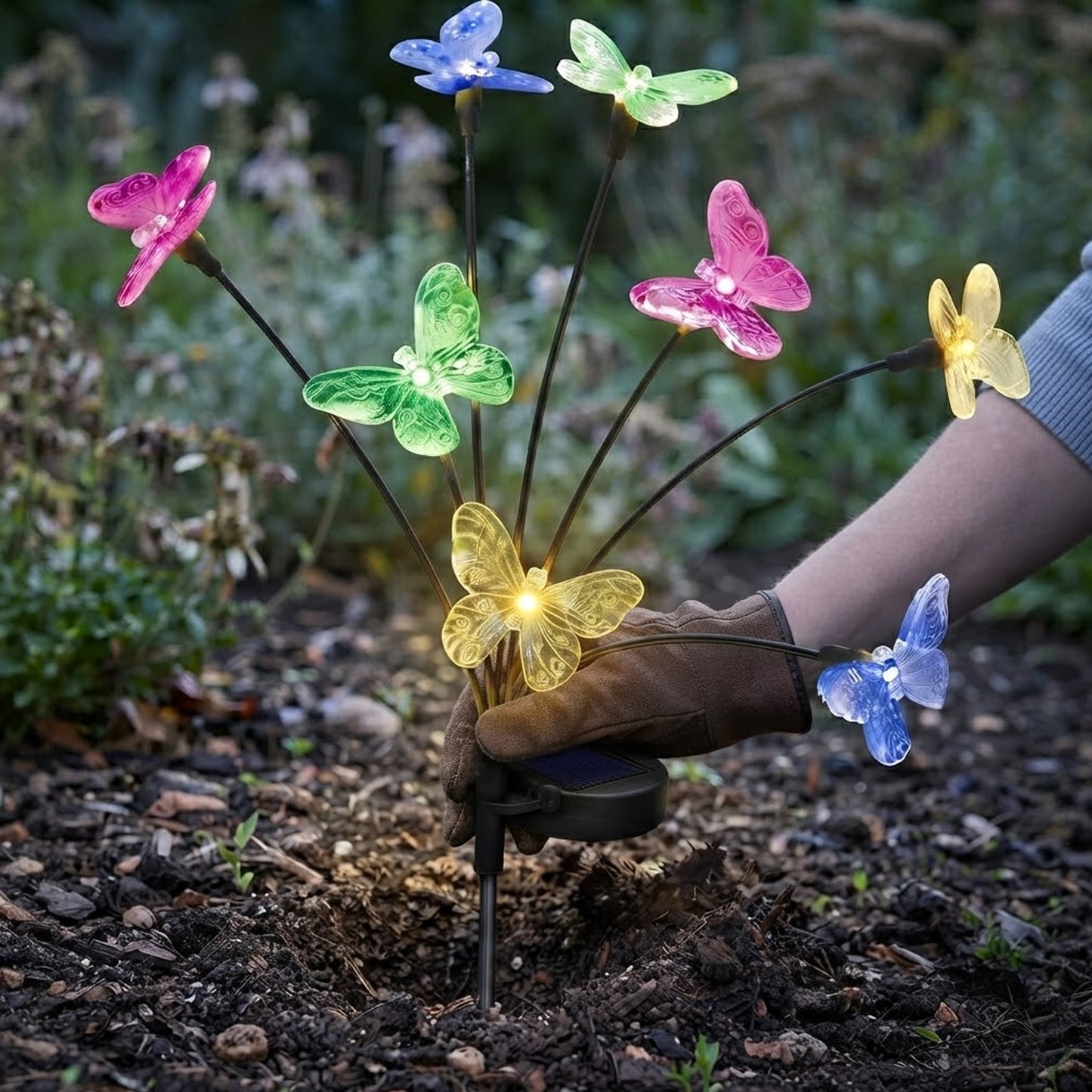 Solar Butterfly Garden Lights – 8-Stem Multicoloured LED Fluttering Garden Decor
