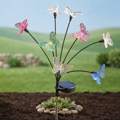 Solar Butterfly Garden Lights – 8-Stem Multicoloured LED Fluttering Garden Decor