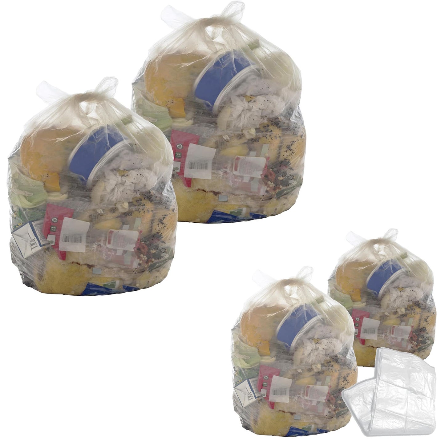90L Clear (18x29x39") Transparent Plastic Rubbish Waste Refuse Sacks Great For Home & Office Use