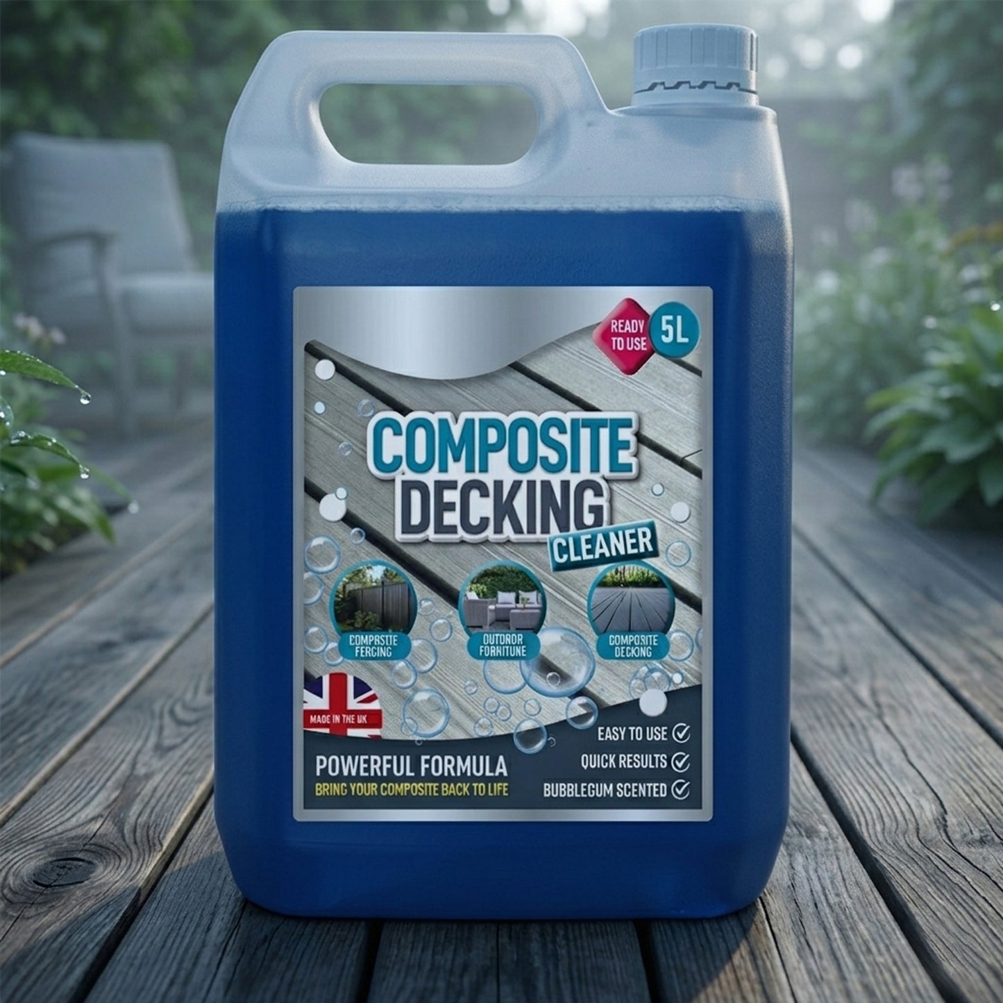 5 Litre Bottle Powerful Formula Outdoor Composite Decking, Fencing & Furniture Cleaner Quick Results