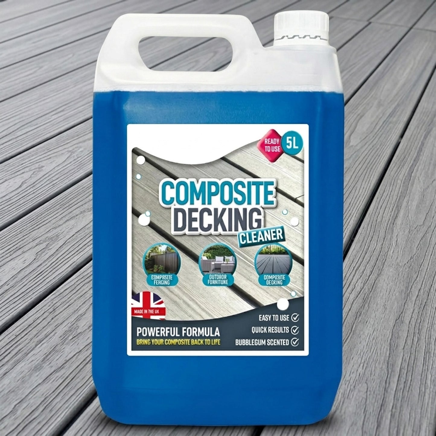 5 Litre Bottle Powerful Formula Outdoor Composite Decking, Fencing & Furniture Cleaner Quick Results