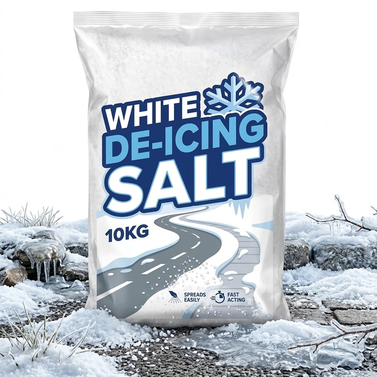 10kg White De-Icing Rock Salt – Fast-Acting Snow & Ice Melt