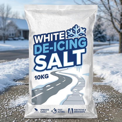 10kg White De-Icing Rock Salt – Fast-Acting Snow & Ice Melt