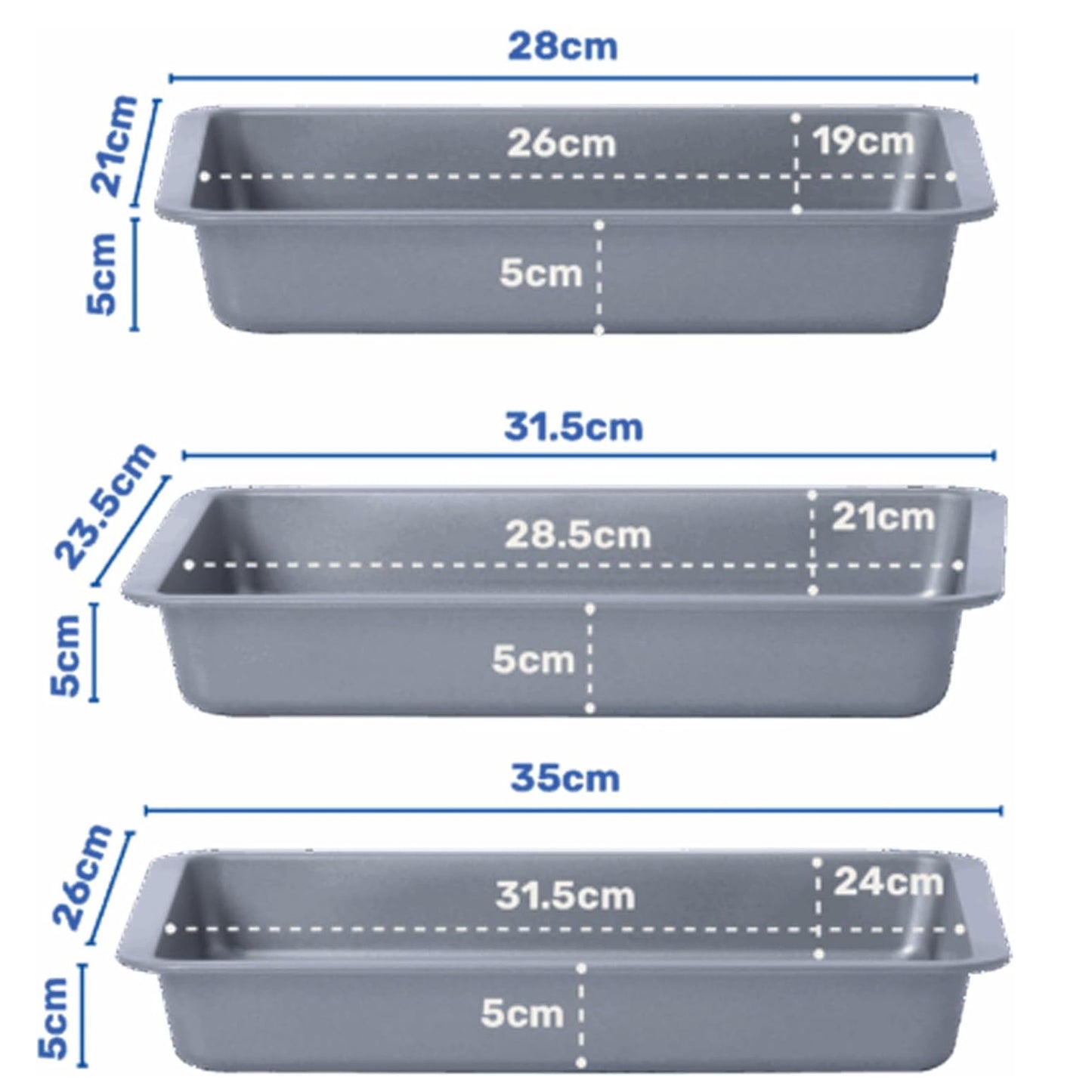 Pack Of 3 Essentials Deep Tray Set Stackable Dishwasher Safe Oven Baking Trays