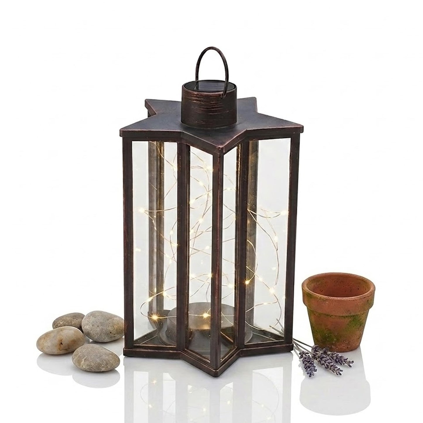 Elegant XL Star Lantern with Bronze Finish Solar Powered Warm White LEDs