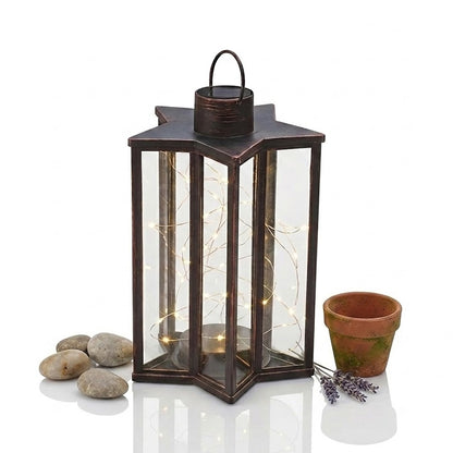 Elegant XL Star Lantern with Bronze Finish Solar Powered Warm White LEDs