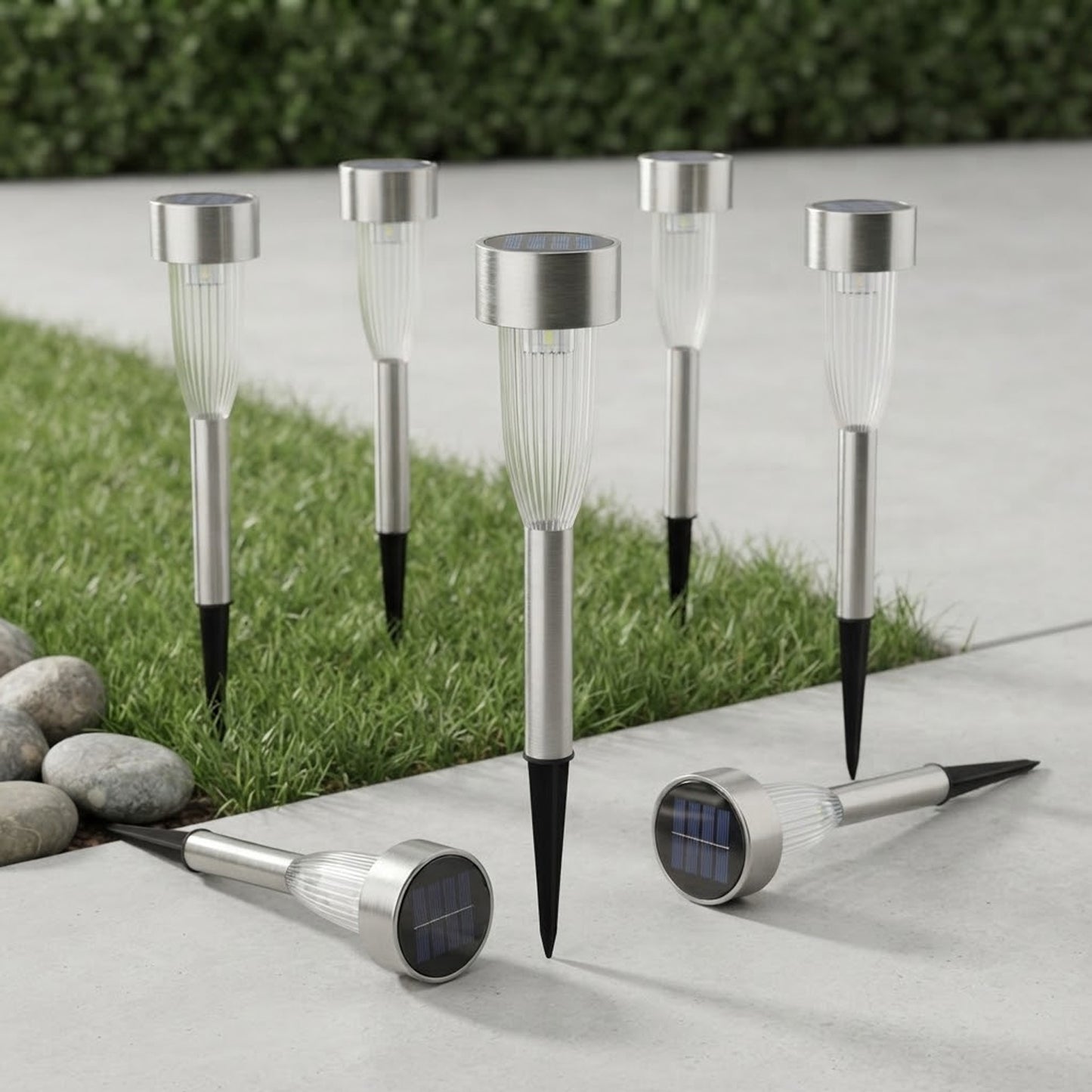 Stainless Steel Fluted Marker Stake Lights Solar Powered Warm White LED
