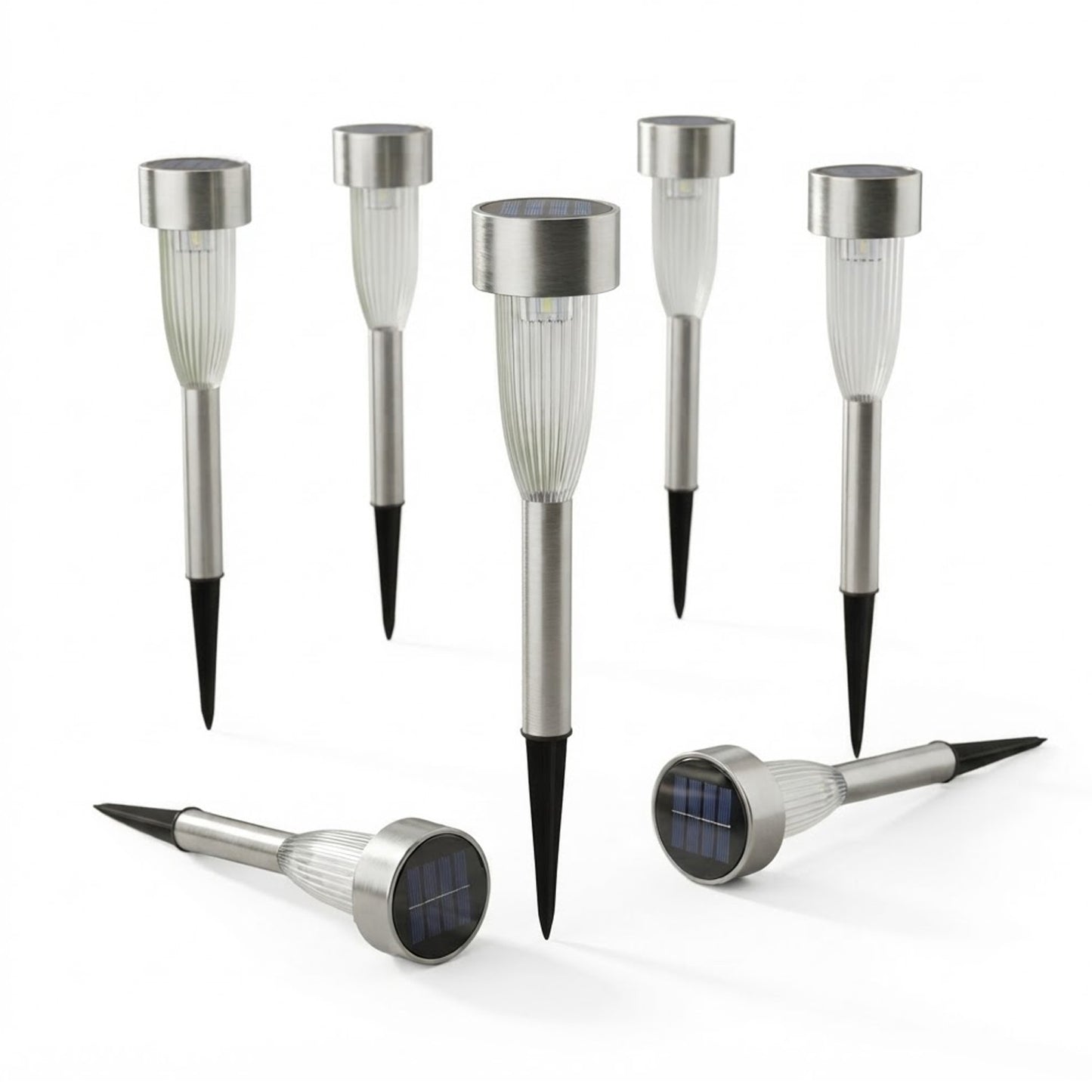Stainless Steel Fluted Marker Stake Lights Solar Powered Warm White LED
