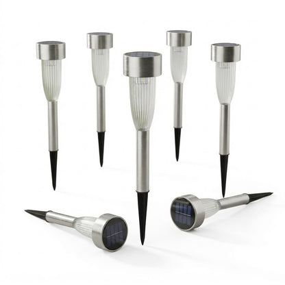 Stainless Steel Fluted Marker Stake Lights Solar Powered Warm White LED