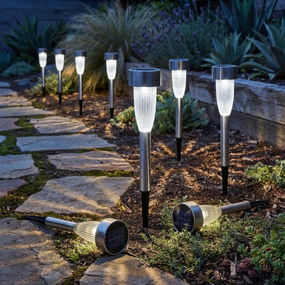 Stainless Steel Fluted Marker Stake Lights Solar Powered Warm White LED