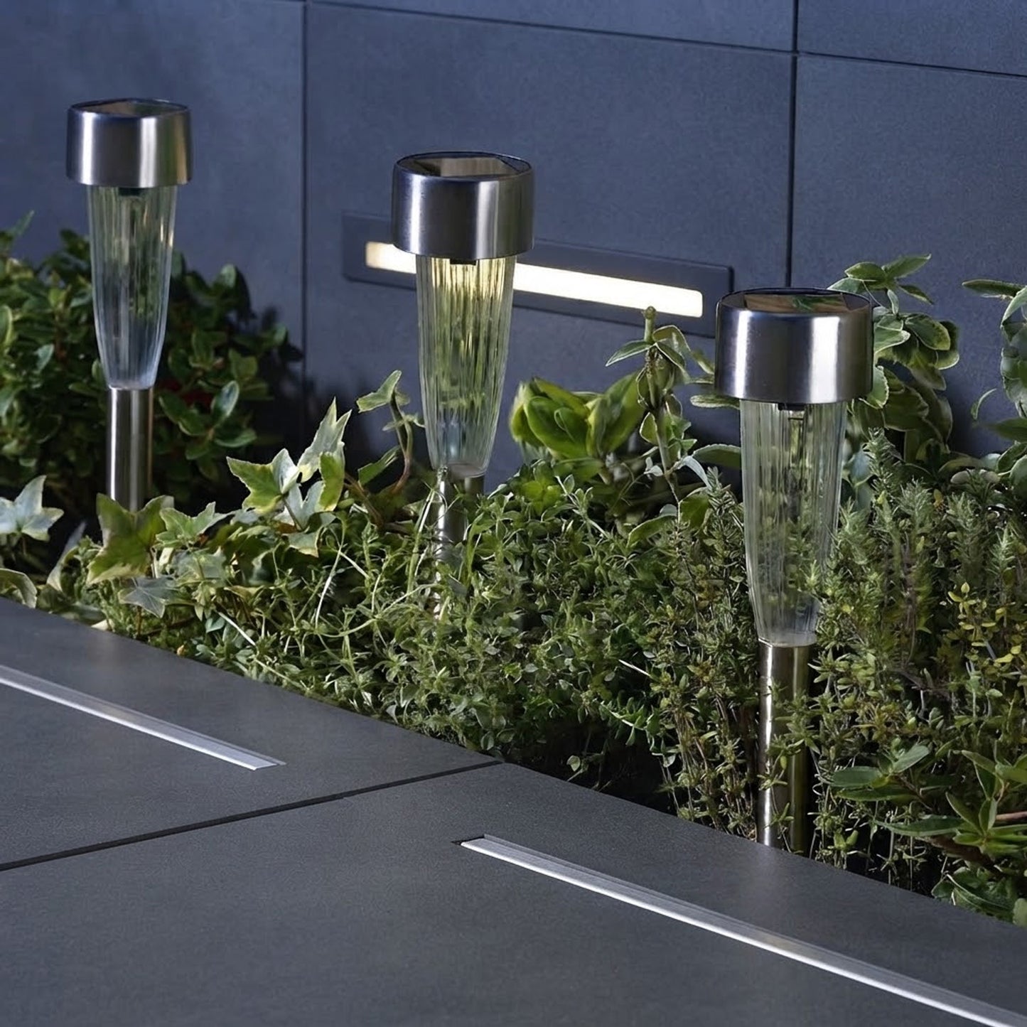 Stainless Steel Fluted Marker Stake Lights Solar Powered Warm White LED