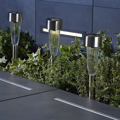 Stainless Steel Fluted Marker Stake Lights Solar Powered Warm White LED