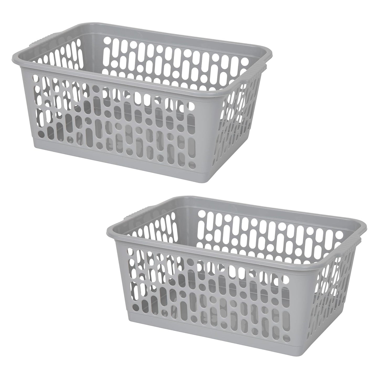 Multipurpose Cool Grey Large Handy Plastic Storage Baskets For Home & Office