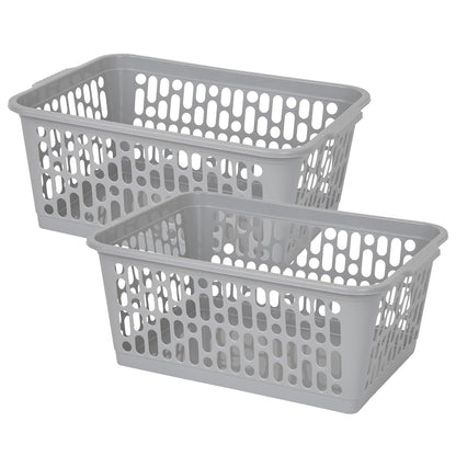 Multipurpose Cool Grey Large Handy Plastic Storage Baskets For Home & Office