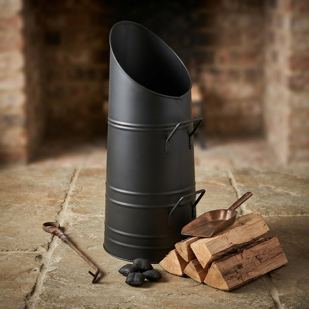 22 Inch Coal Hod Scuttle Heavy Duty Steel Fireplace Fuel Bucket
