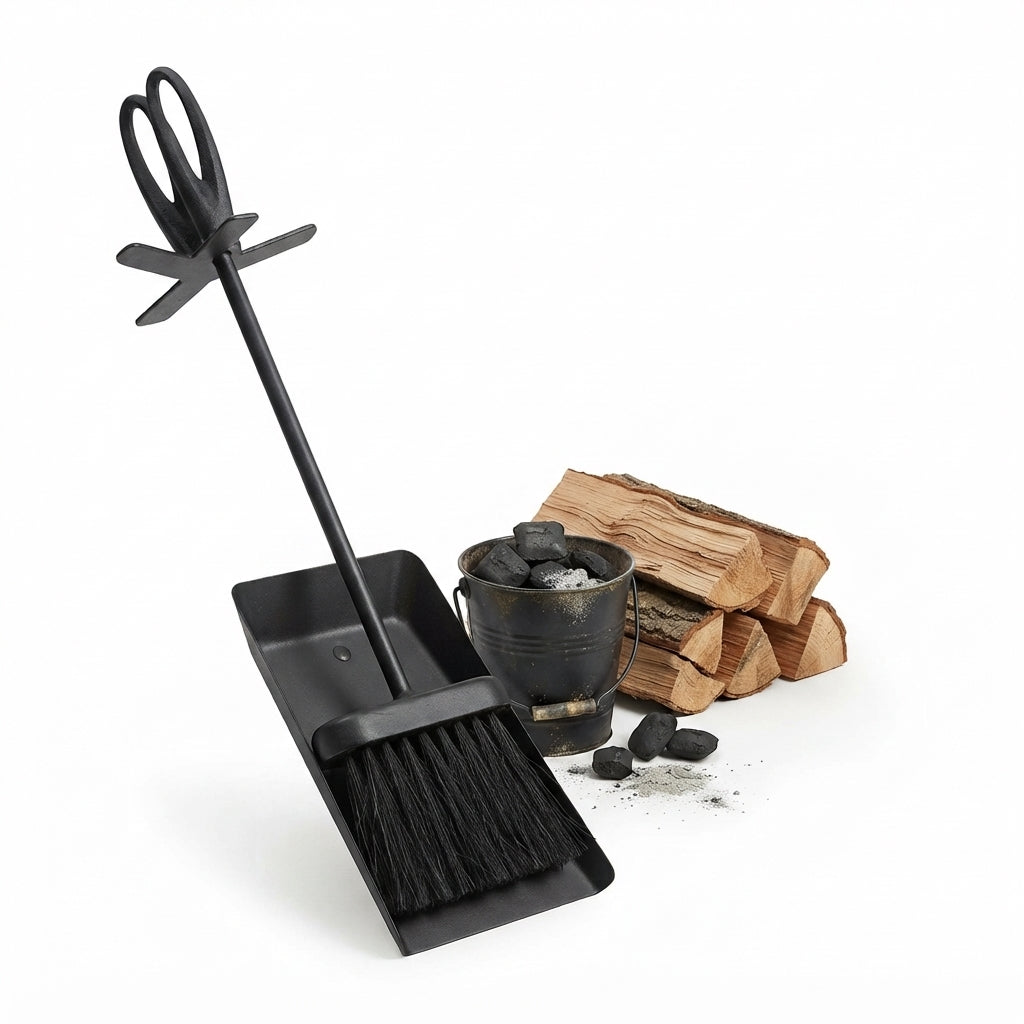 Fireplace Ash Sweep Brush Shovel Cleaning Set Powder Coated