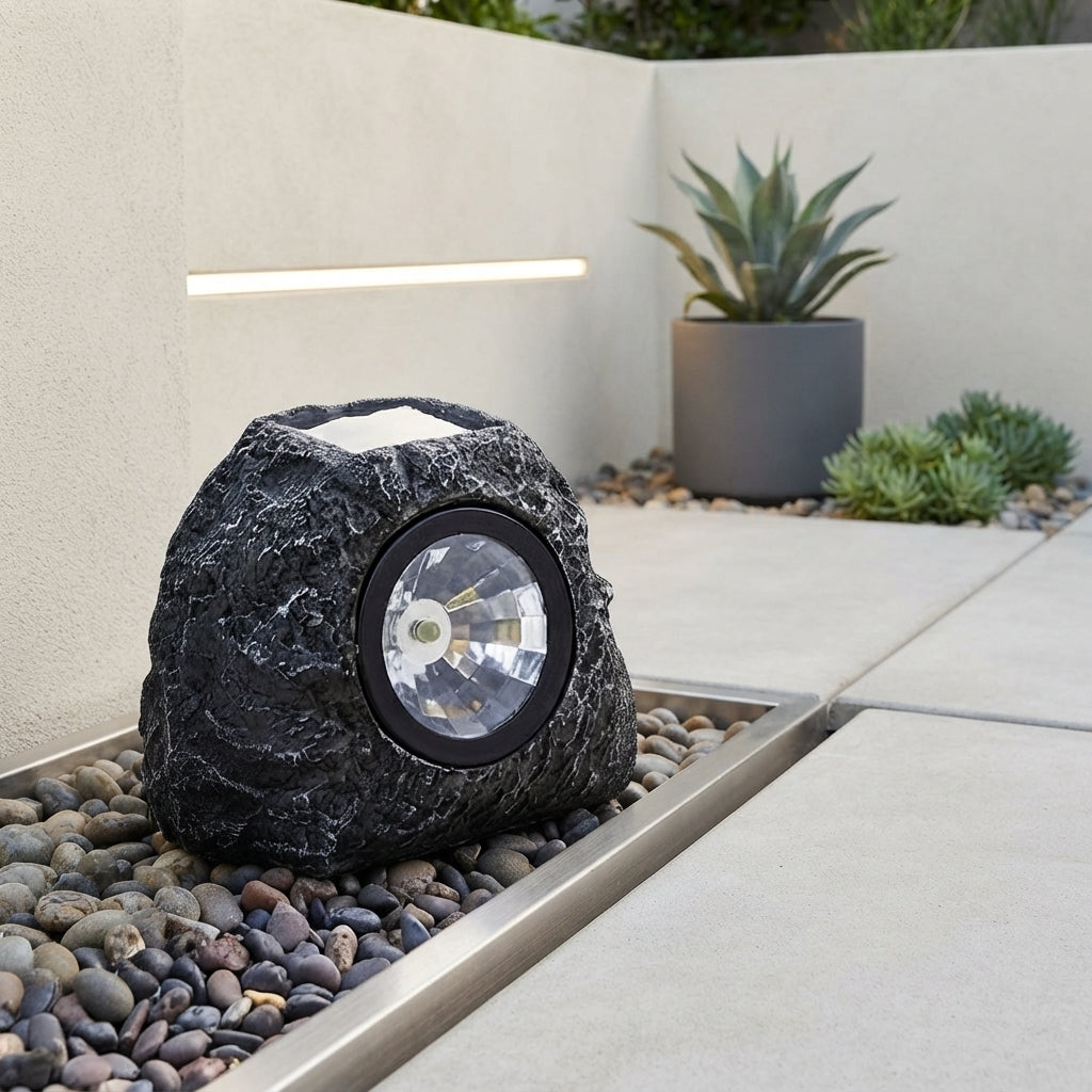 Solar Granite Rock Garden Light Natural Rock Texture LED Spotlight