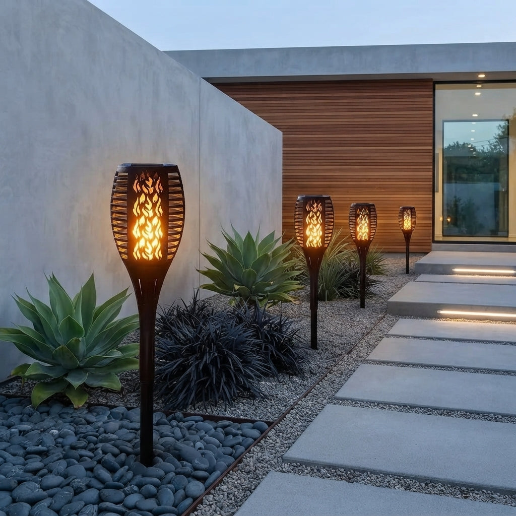 Solar Realistic Flaming Effect Garden Torch Lights Waterproof LED