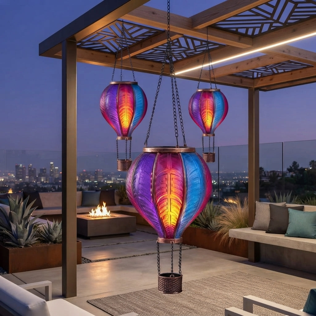 Flaming Balloon Solar Garden Lantern Aurora Hot Air Balloon Design