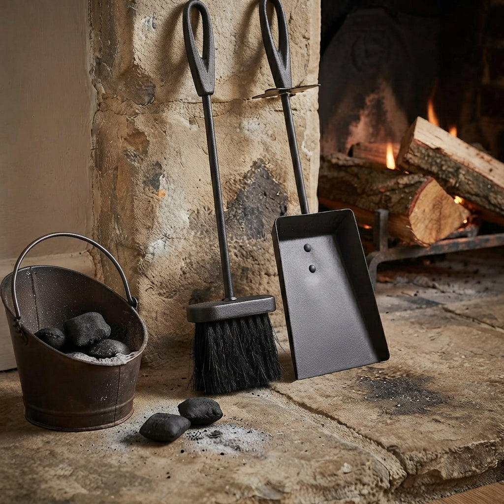 Fireplace Ash Sweep Brush Shovel Cleaning Set Powder Coated