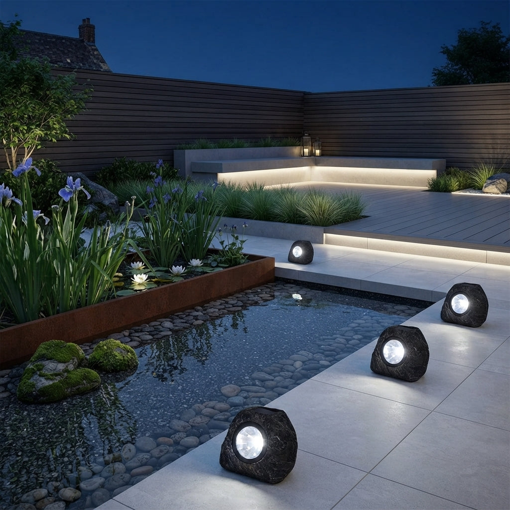 Solar Granite Rock Garden Light Natural Rock Texture LED Spotlight