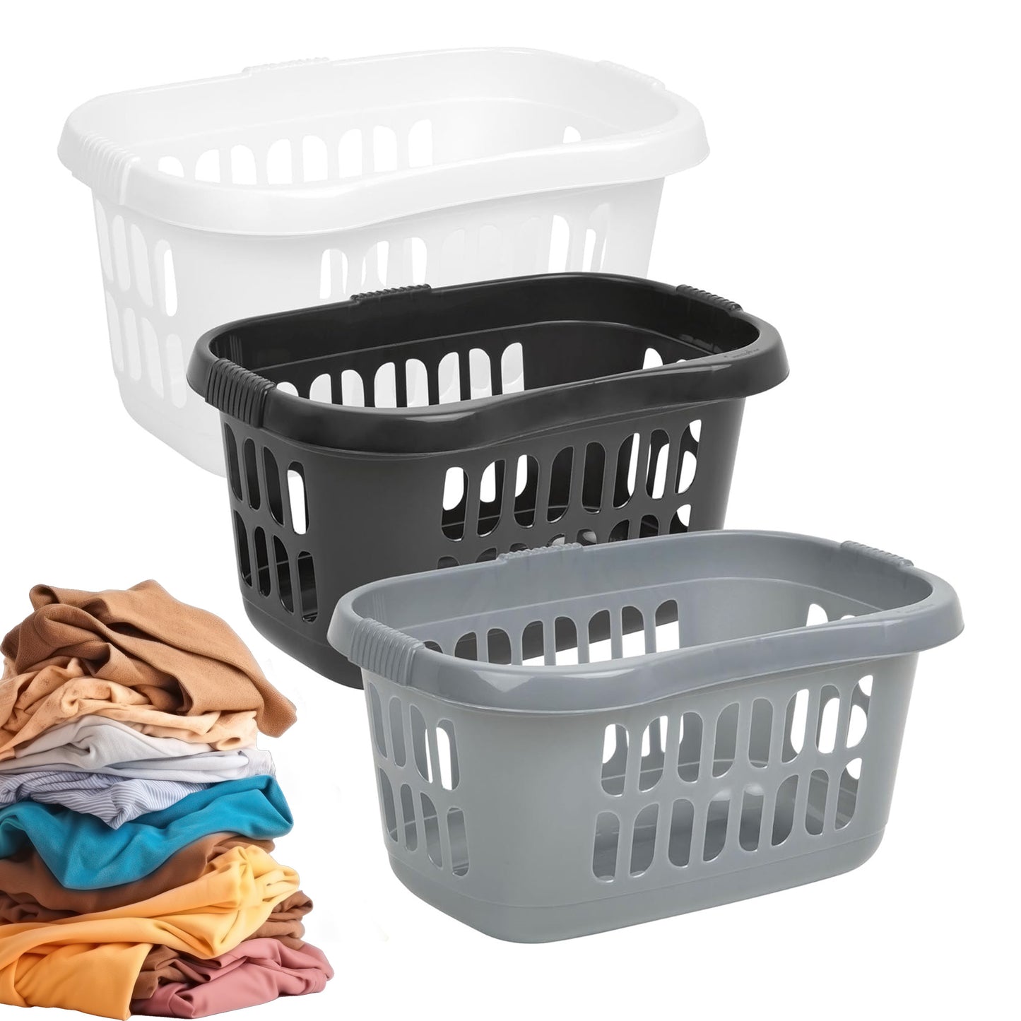 Large Plastic Black Silver & Ice White Hipster Laundry Baskets For Laundry Rooms