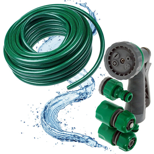 Large Green PVC 30m (98ft) Garden Hose Pipe & Spray Attachment Ideal For Watering Plants
