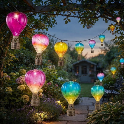 Solar Hot Air Balloon Garden Lights 10 Cool White LED String Lights