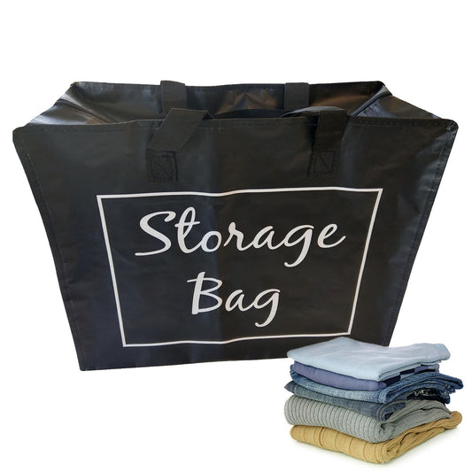 Black Woven Zip Jumbo Size Heavy Duty Portable Laundry, Storage & Shopping Bags