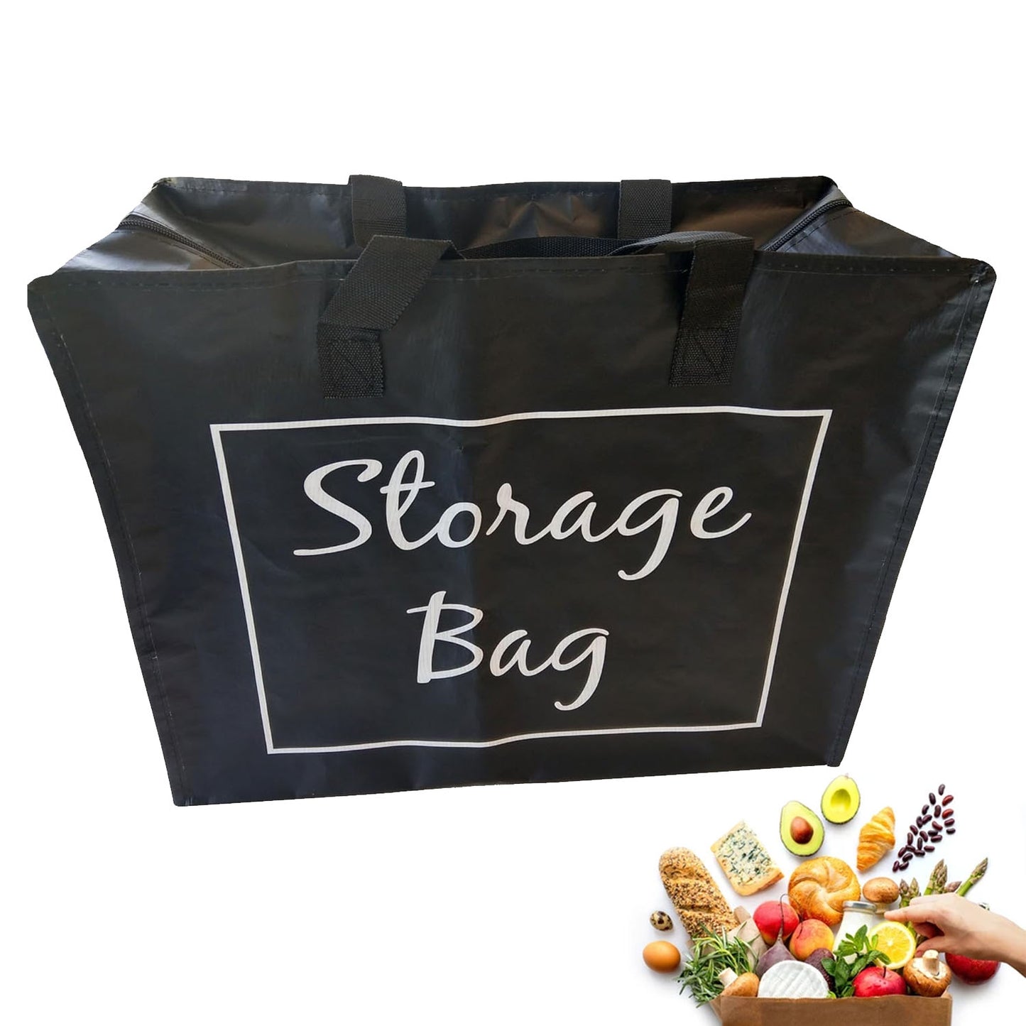 Black Woven Zip Jumbo Size Heavy Duty Portable Laundry, Storage & Shopping Bags