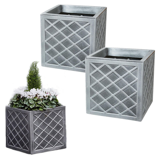 32cm Small Pewter Grey Square Lazio Flower Plant Pot Ideal For Indoor & Outdoor Use