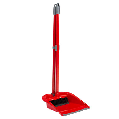 Tall Long Handled Red Dustpan & Brush Set For Indoor Sweeping Home & Kitchen