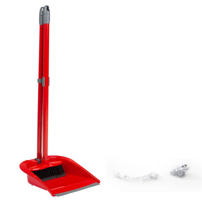 Tall Long Handled Red Dustpan & Brush Set For Indoor Sweeping Home & Kitchen