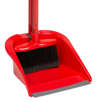 Tall Long Handled Red Dustpan & Brush Set For Indoor Sweeping Home & Kitchen