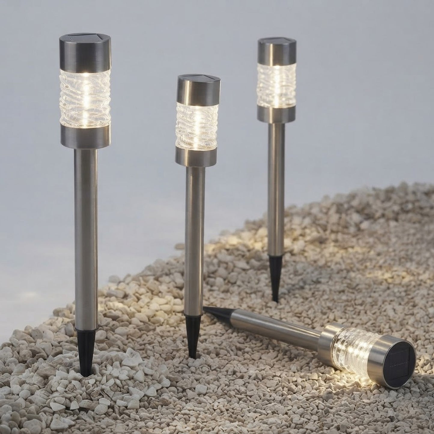 3 Pack Martello Solar Stake Lights, 57cm Stainless Steel LED Garden Lights