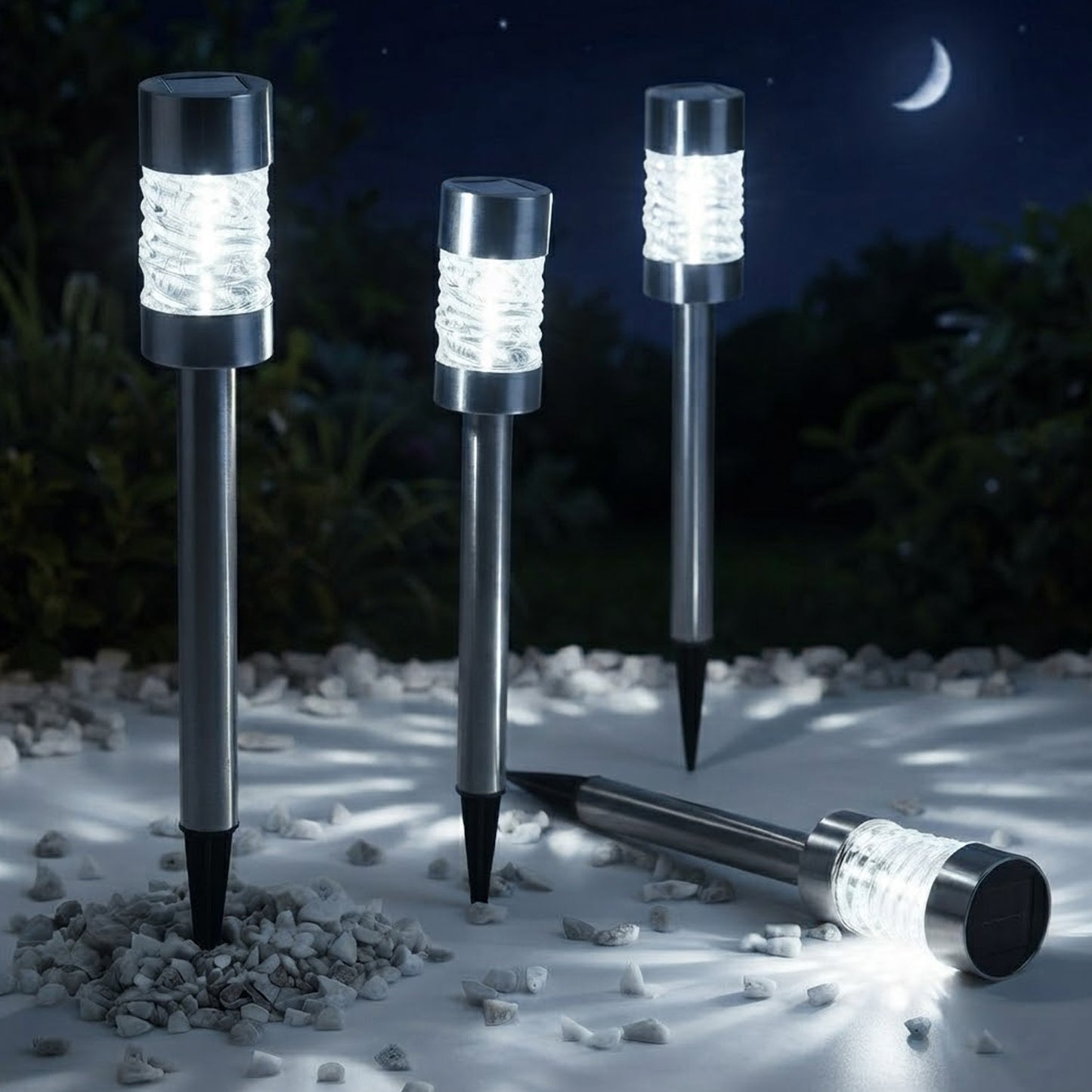 3 Pack Martello Solar Stake Lights, 57cm Stainless Steel LED Garden Lights
