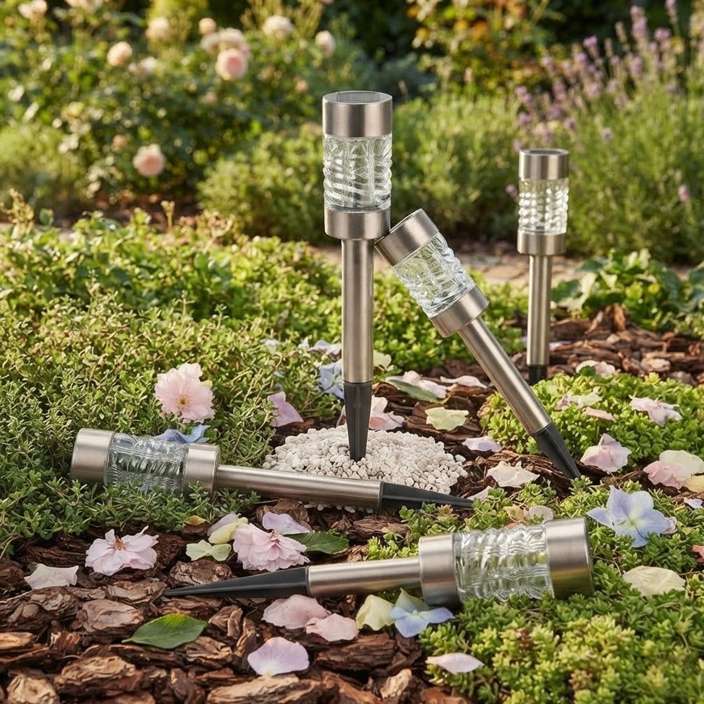 4 Pack Martini Premium Stainless Steel & Glass Solar Path Lights Bright White LED Outdoor Garden Lights