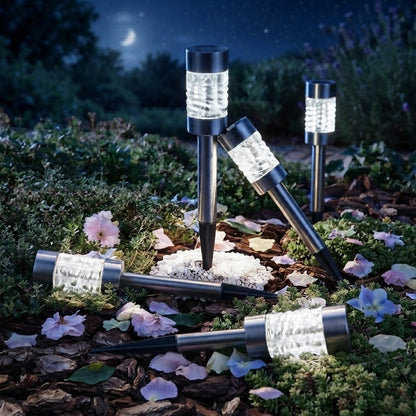 4 Pack Martini Premium Stainless Steel & Glass Solar Path Lights Bright White LED Outdoor Garden Lights