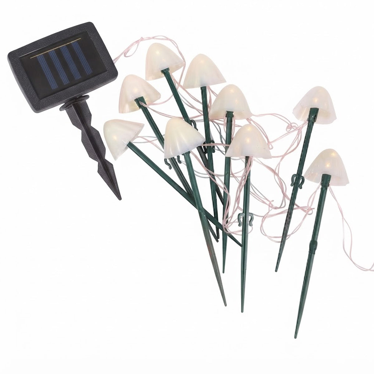 Solar Mushroom Pathway Lights Warm White Pearl Caps 10 LED 2m Lit Length