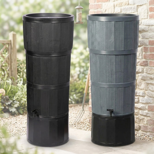 150 Litre Large Oak Wood Premium Water Butt Complete With Stand, Tap, Rain Diverter & Lid