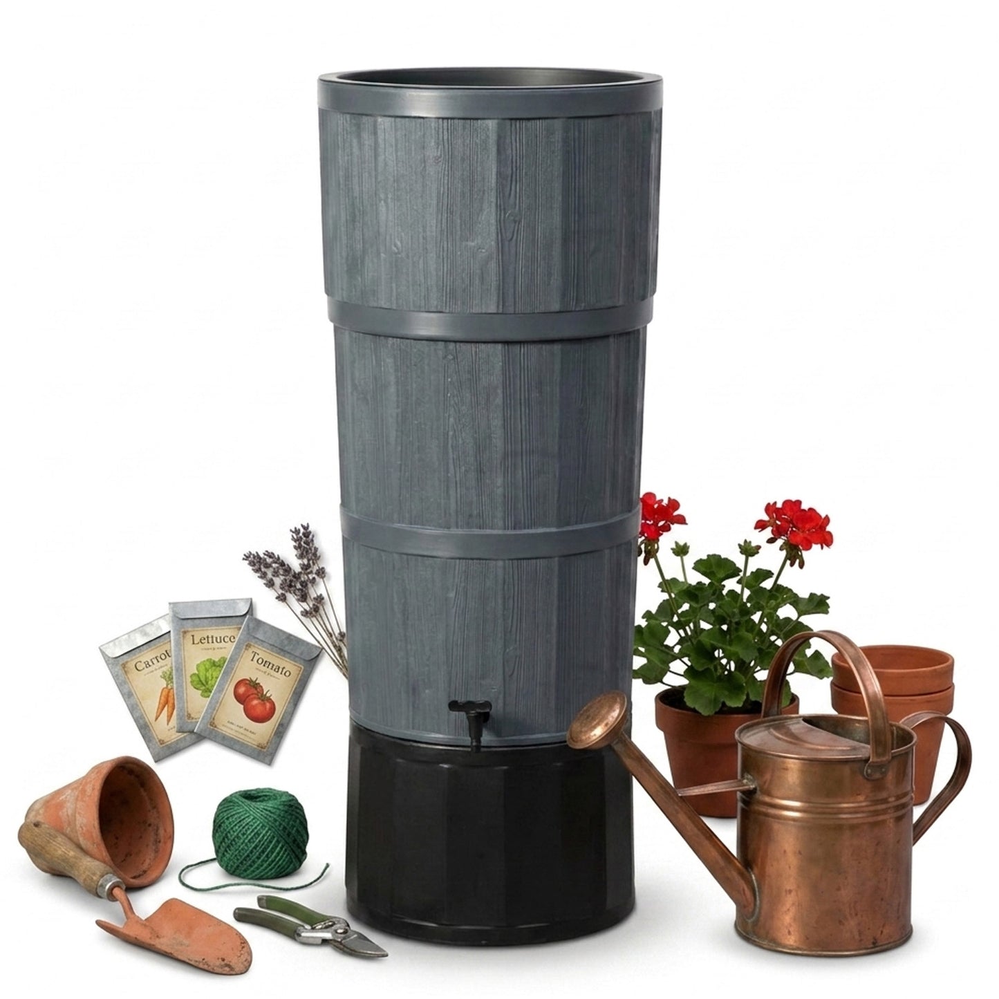 150 Litre Large Oak Wood Premium Water Butt Complete With Stand, Tap, Rain Diverter & Lid