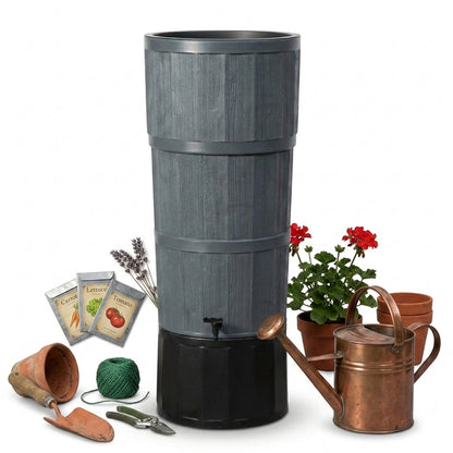 150 Litre Large Oak Wood Premium Water Butt Complete With Stand, Tap, Rain Diverter & Lid