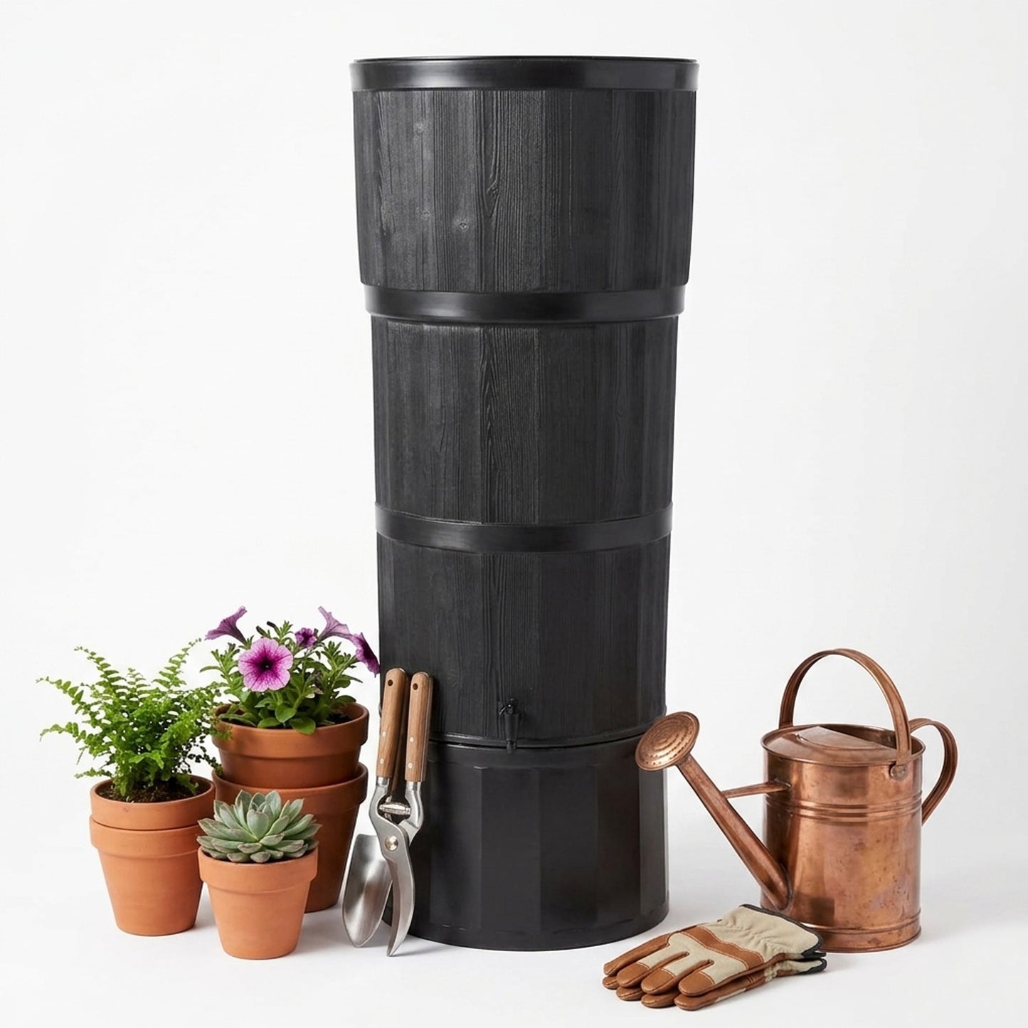 150 Litre Large Oak Wood Premium Water Butt Complete With Stand, Tap, Rain Diverter & Lid