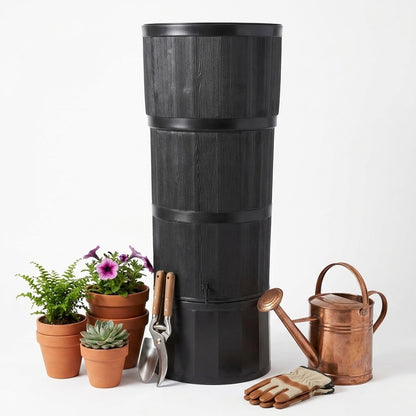 150 Litre Large Oak Wood Premium Water Butt Complete With Stand, Tap, Rain Diverter & Lid