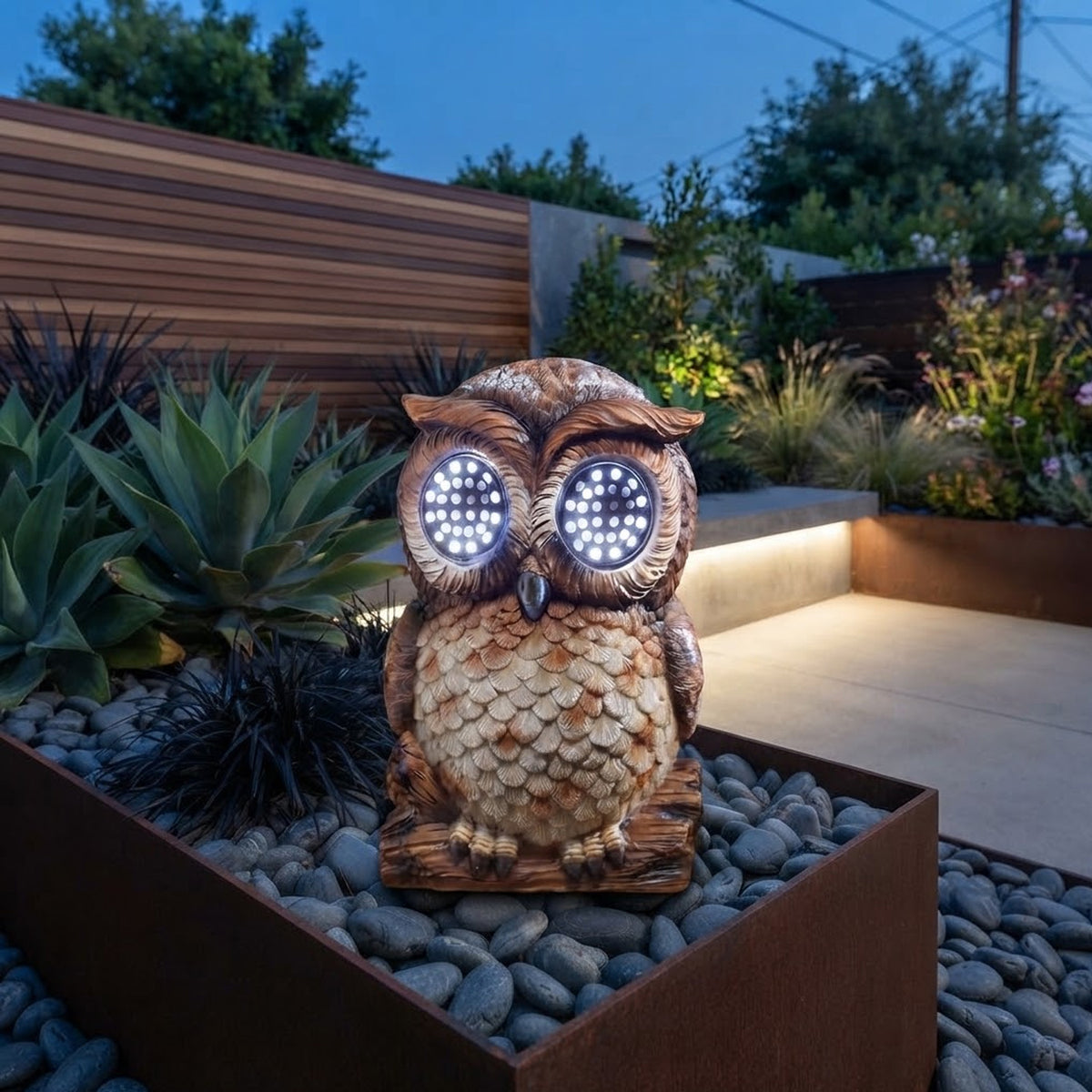 Solar Owl Garden Statue Blinking LED Eyes Wildlife Outdoor Ornament