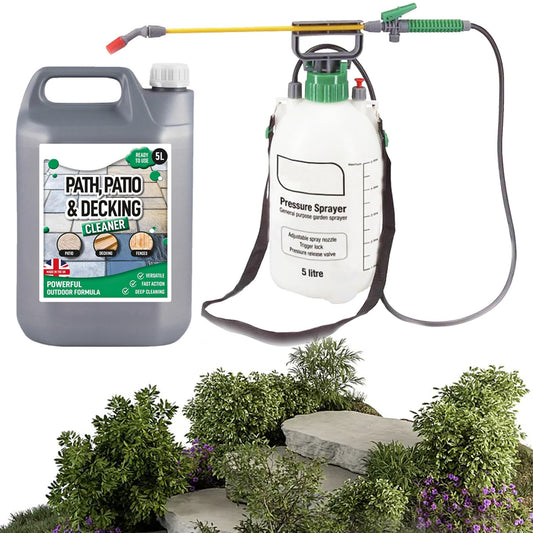 5 Litre Ready To Use Patio Cleaner & Pressure Sprayer Set Perfect For Cleaning Outdoor Areas