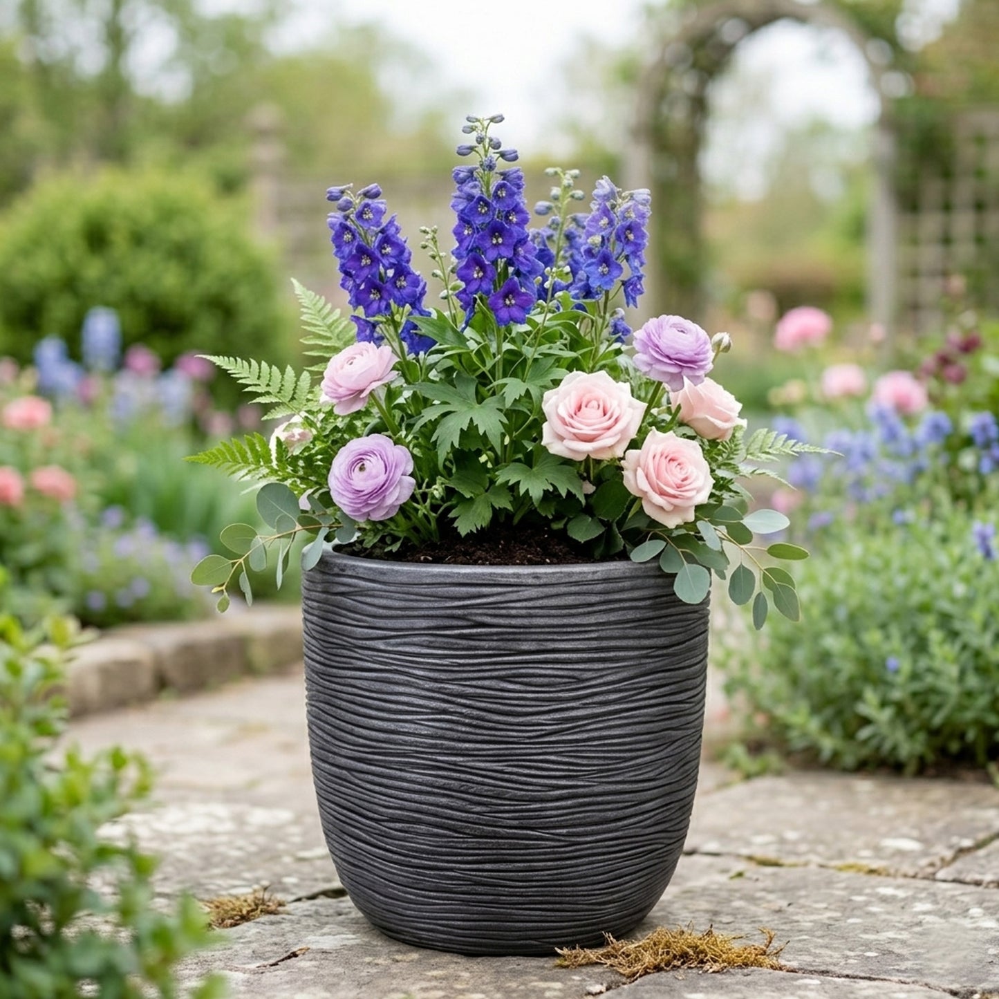 XL Pewter Grey Giant Round Garden Indoor Outdoor Flower & Tree Planter
