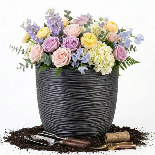 XL Pewter Grey Giant Round Garden Indoor Outdoor Flower & Tree Planter