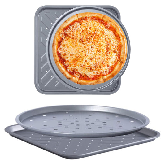 Non Stick Round Oven Pizza Tin & Crisper Tray Set Ideal For Baking
